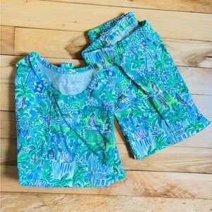 Lilly Pulitzer Kids Pajama Set - Blue and Green Tropical Print